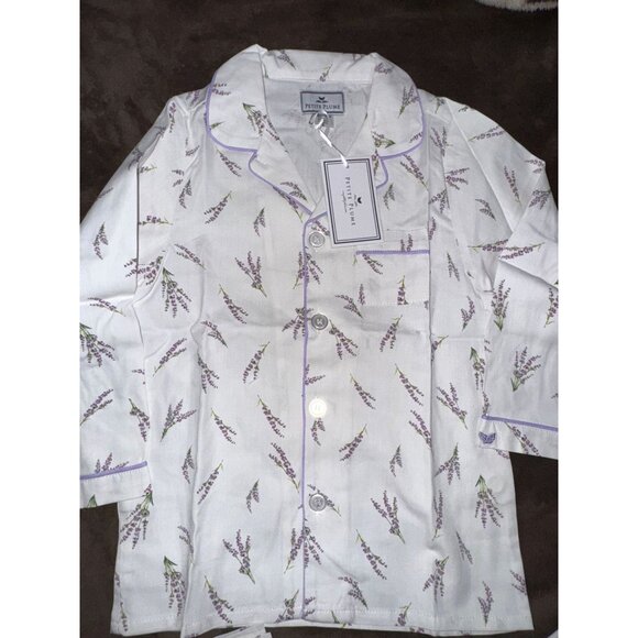 Petite Plume Girls Lavender Floral Pajama Set Cotton Long Sleeve Button-Down Top - Picture 3 of 14